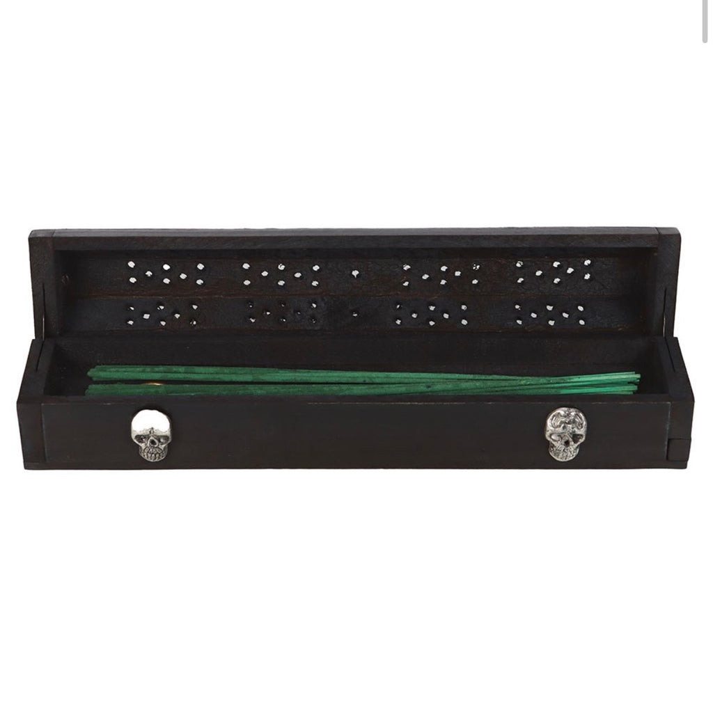 Zombie Repellent Incense Coffin Box - open showing incense sticks