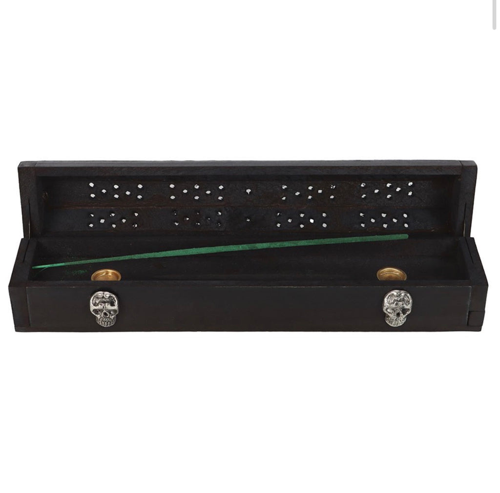 Zombie Repellent Incense Coffin Box - open showing interior and holder