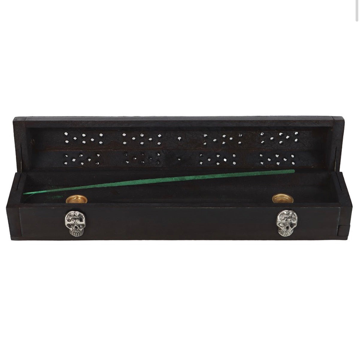 Zombie Repellent Incense Coffin Box - open showing interior and holder