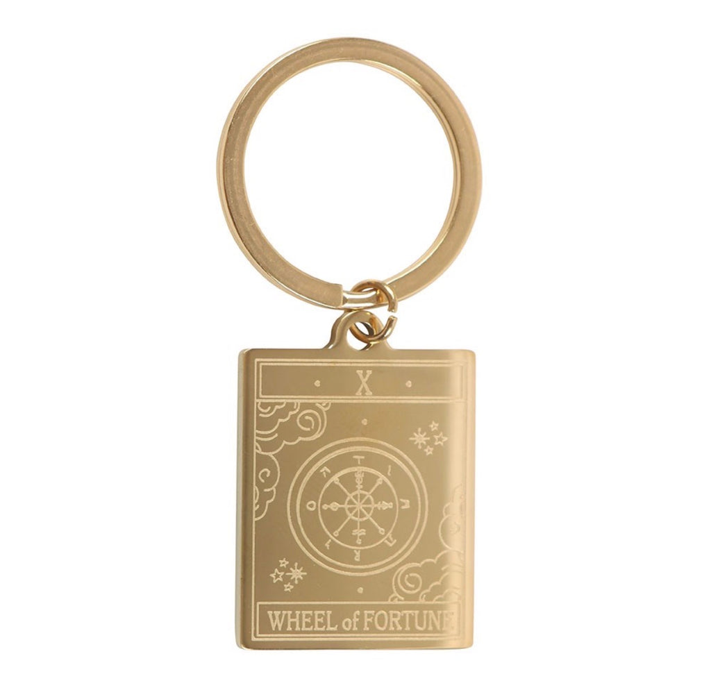 Wheel of Fortune tarot keyring charm close-up - front
