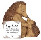 Hedgehog and hoglet figurine with Happy Hoglet sentiment card showing you are the sunshine in my day quote