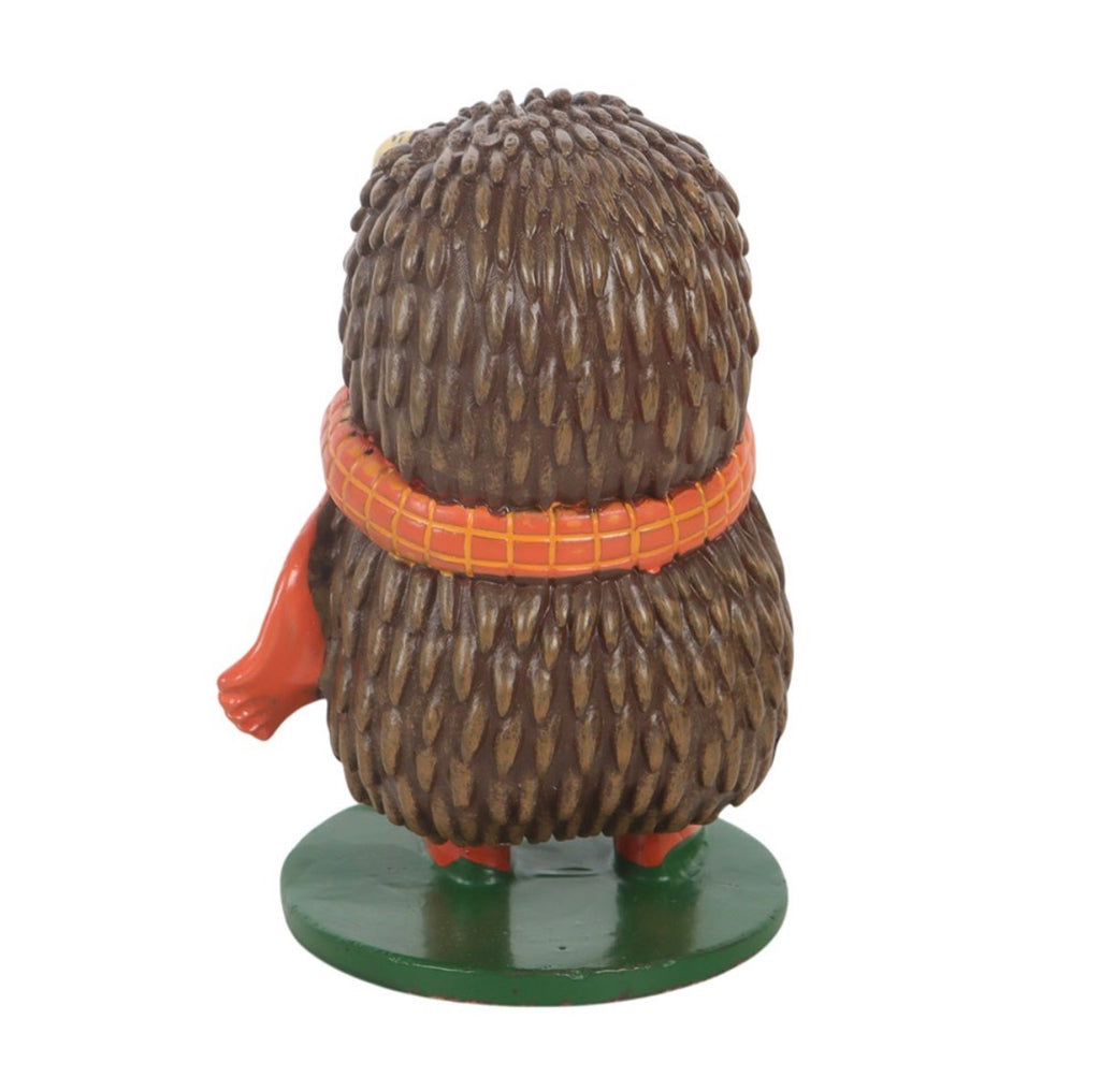 Hazel The Hedgehog resin ornament rear view showing full spines and orange scarf detail