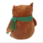 Oliver The Owl plush doorstop rear view showing full body and teal scarf tassels