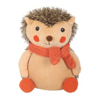 Hazel The Hedgehog plush doorstop front view on white background showing orange scarf and boots