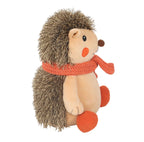 Hazel The Hedgehog plush doorstop side view showing textured spine detail and orange scarf