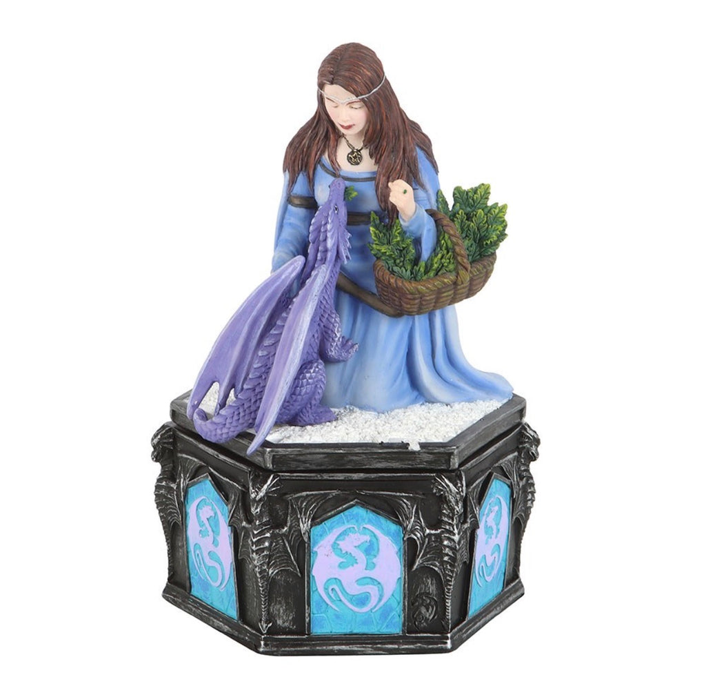 Anne Stokes Four Seasons Dragon Winter trinket box full view on white background