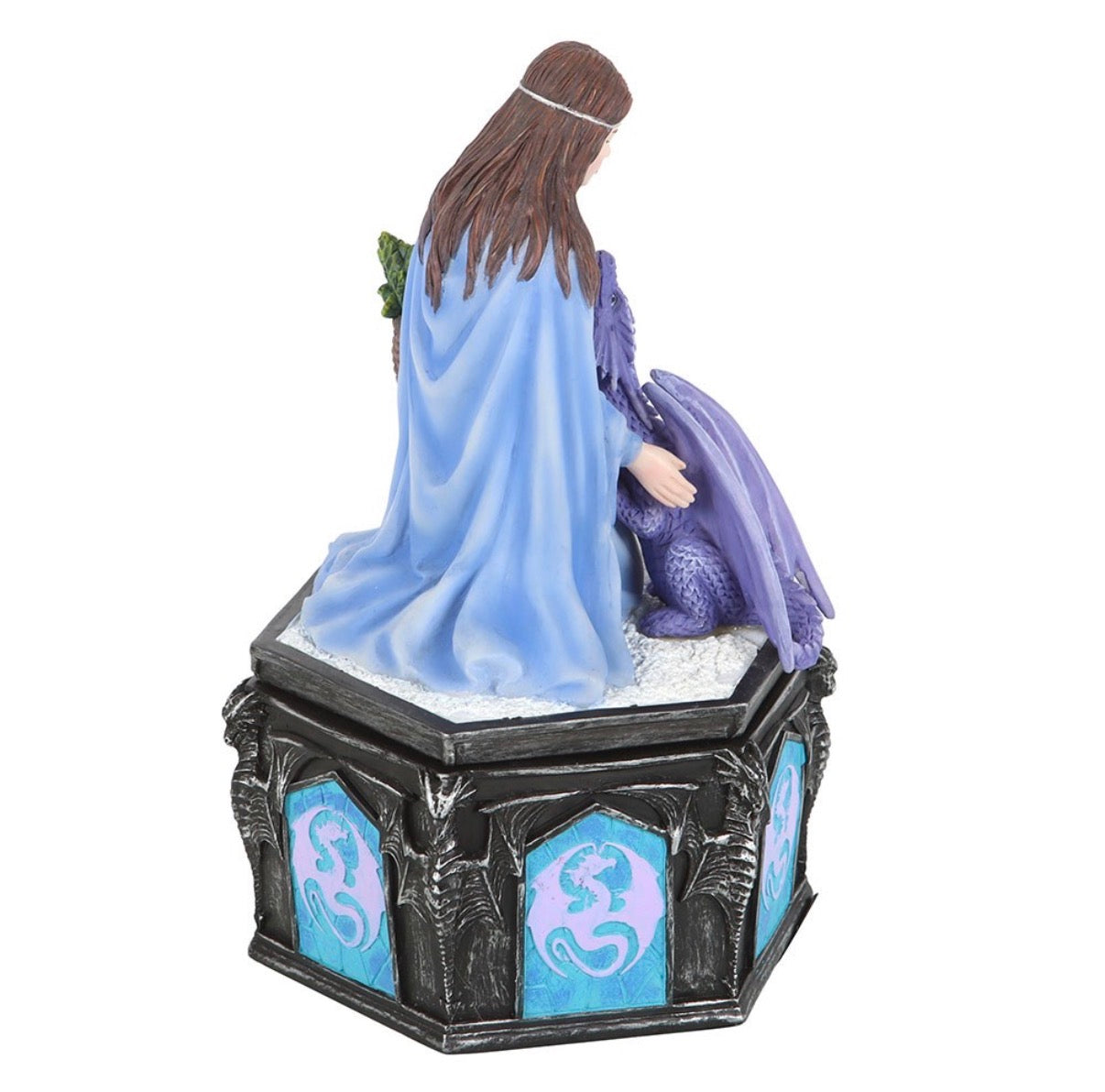 Anne Stokes Four Seasons Dragon Winter trinket box rear view showing dragon wing detail