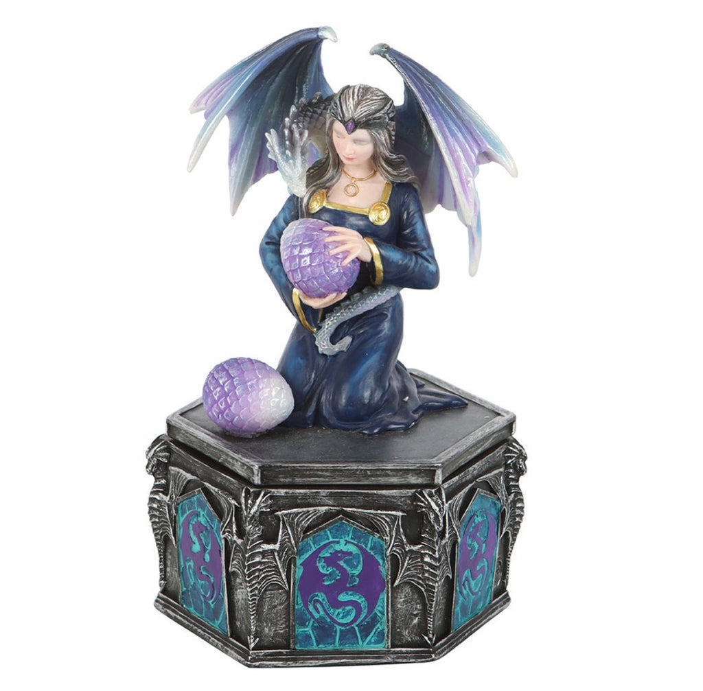 Anne Stokes Four Seasons Dragon Spring trinket box full view on white background