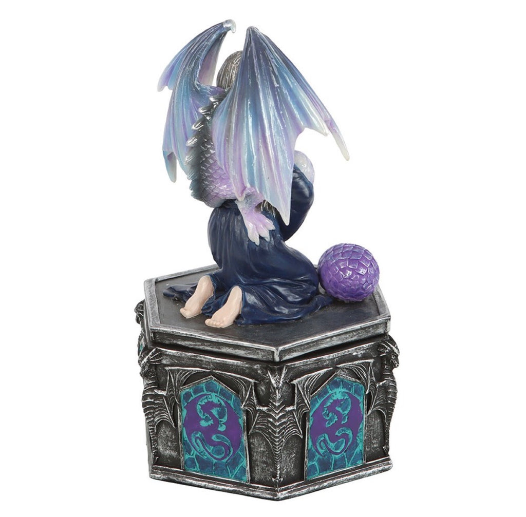 Anne Stokes Four Seasons Dragon Spring trinket box rear view showing dragon wing detail