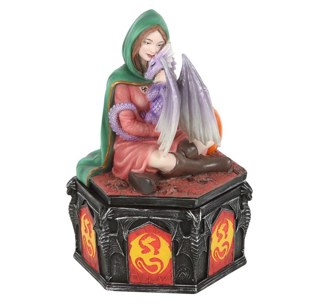 Anne Stokes Four Seasons Dragon Fall trinket box full view on white background
