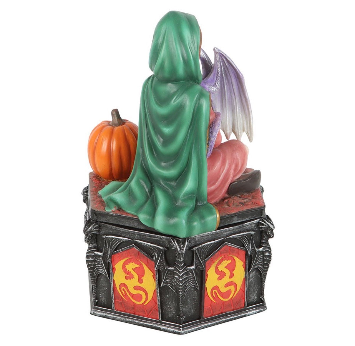 Anne Stokes Four Seasons Dragon Fall trinket box rear view showing pumpkin detail