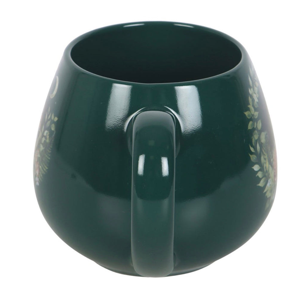 Enchanted Forest Fawn Mug rear view showing rounded barrel shape and handle