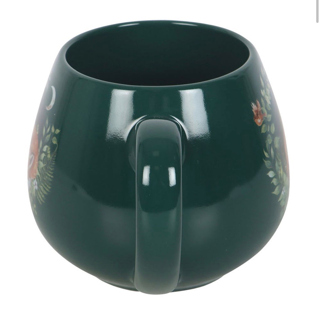 Enchanted Forest Sleeping Fox Mug rear view showing rounded barrel shape and handle detail