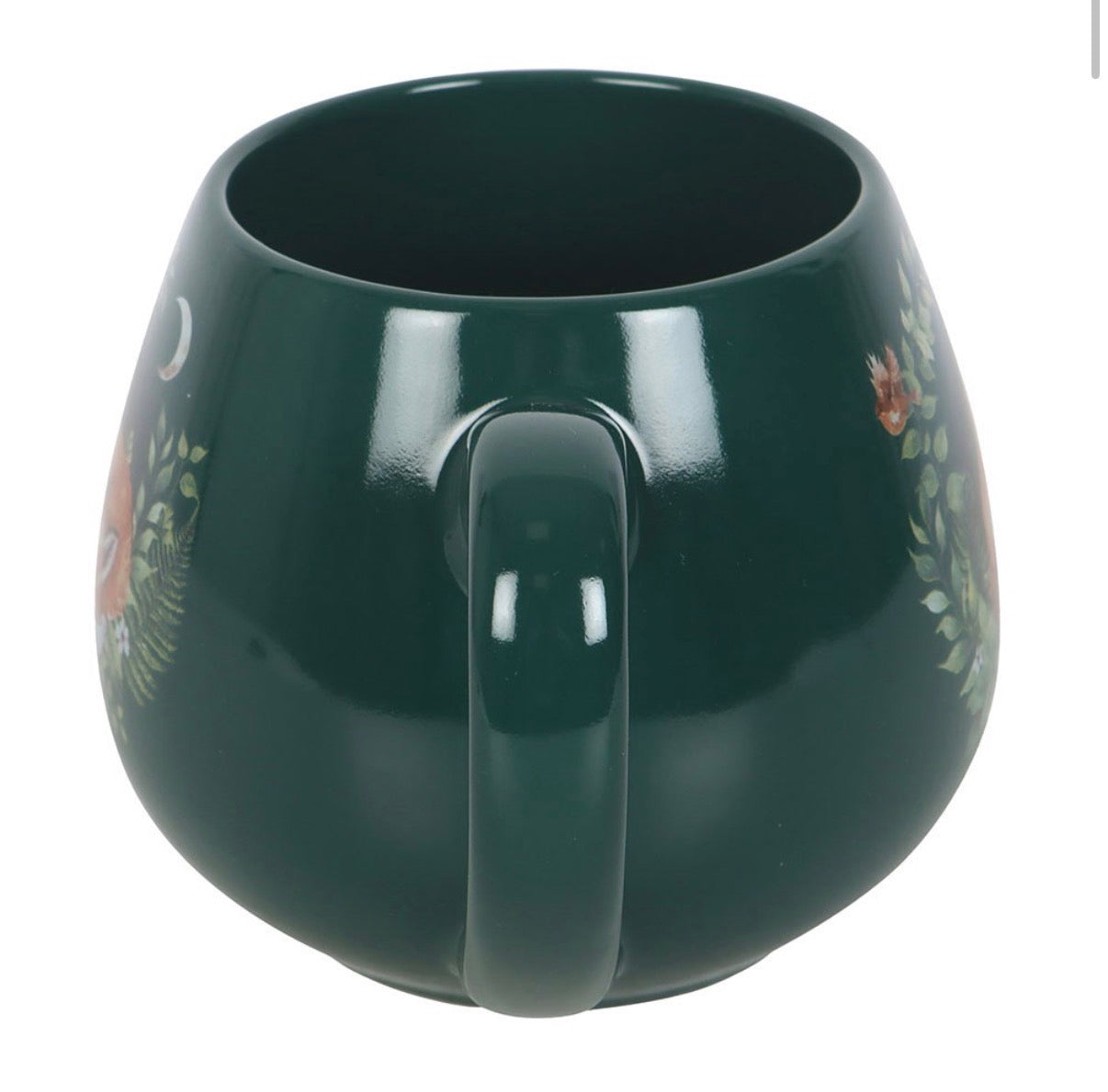 Enchanted Forest Sleeping Fox Mug rear view showing rounded barrel shape and handle detail