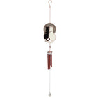 Yin yang black and white cat wind chime with copper metal tubes and crystal drop, white background product shot