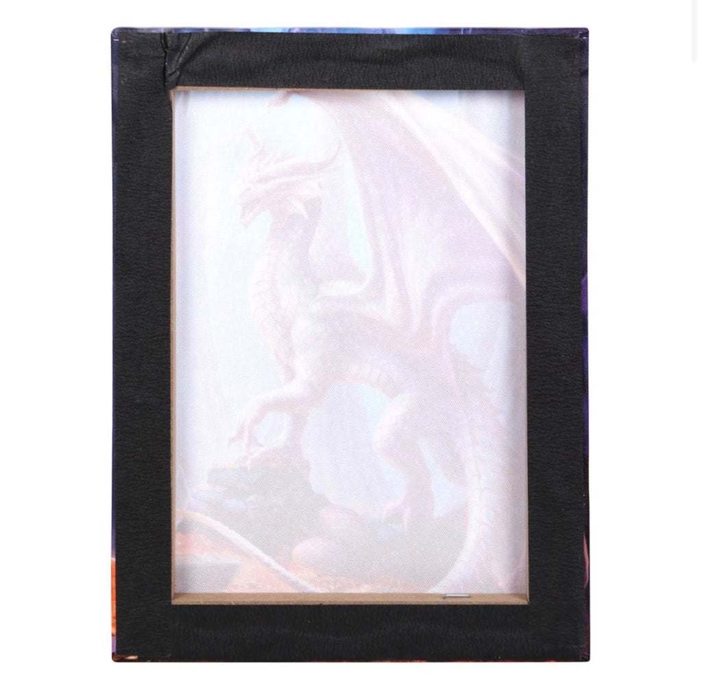 Reverse of Anne Stokes Treasure Trove canvas print showing wooden stretcher frame, white background