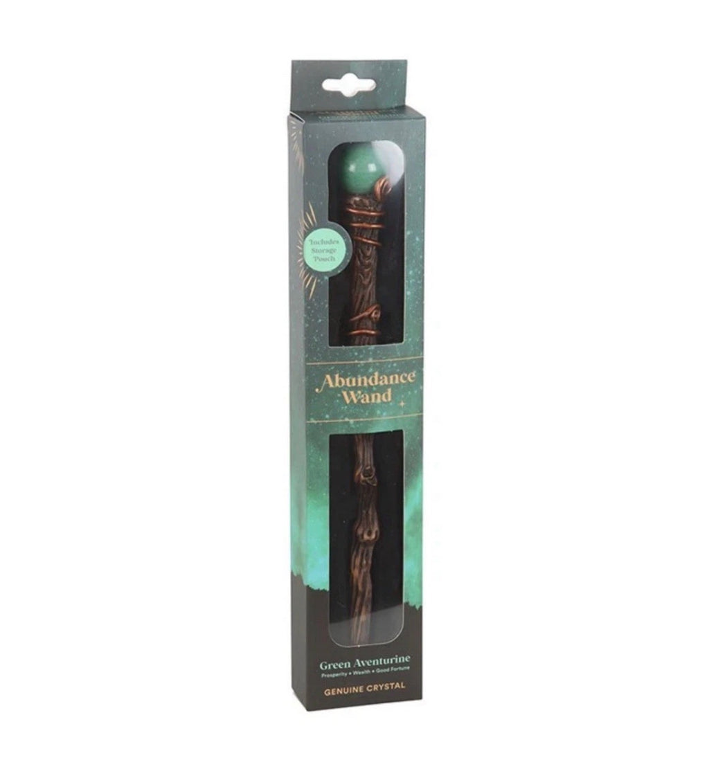 Green Aventurine Abundance Wand in retail packaging box