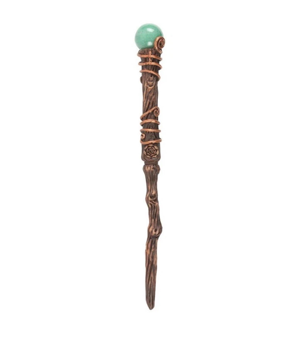 Green Aventurine Abundance Wand on white background showing full length