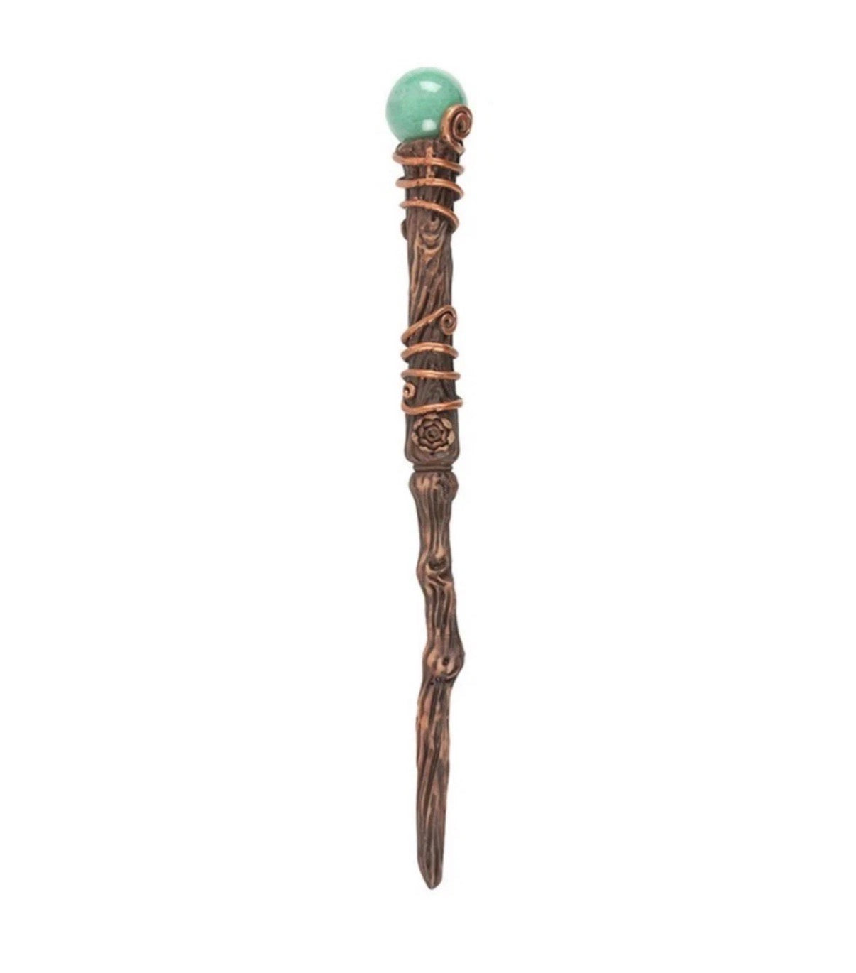 Green Aventurine Abundance Wand on white background showing full length