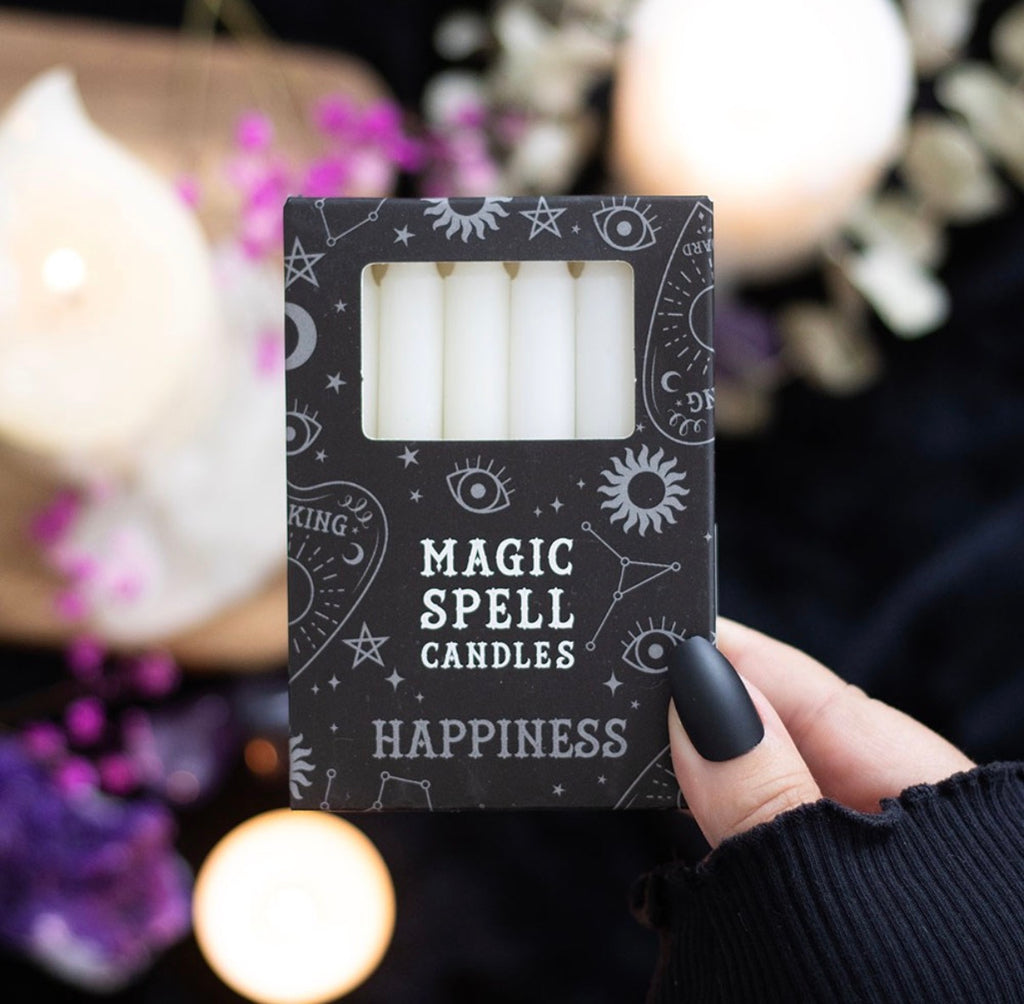 White Magic Spell Candles Happiness box, front view