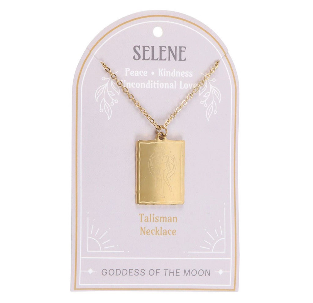 Selene Talisman Necklace on its lilac Goddess of the Moon presentation card