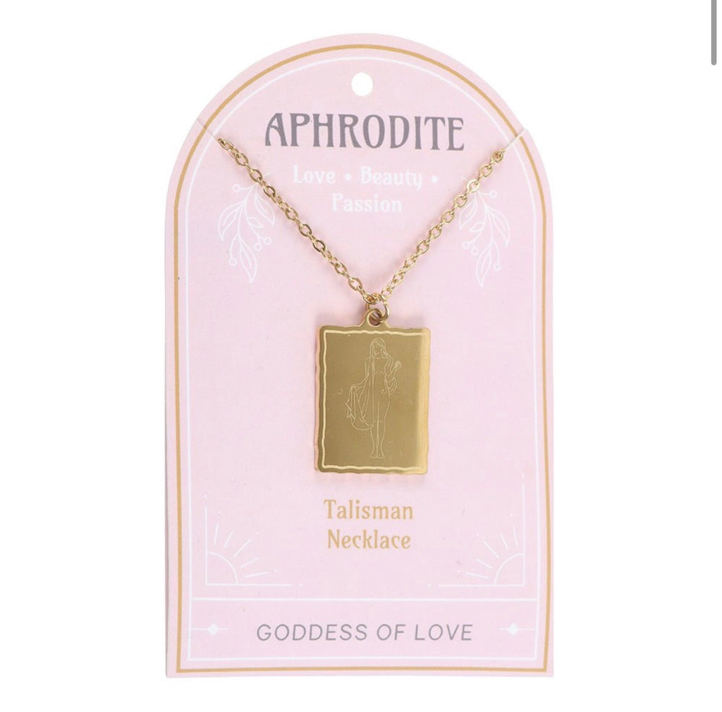 Aphrodite Talisman Necklace on its pink Goddess of Love presentation card