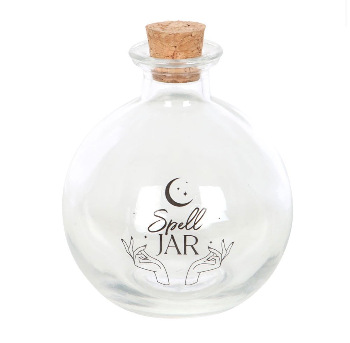 Spell jar with the cork stopper removed beside it