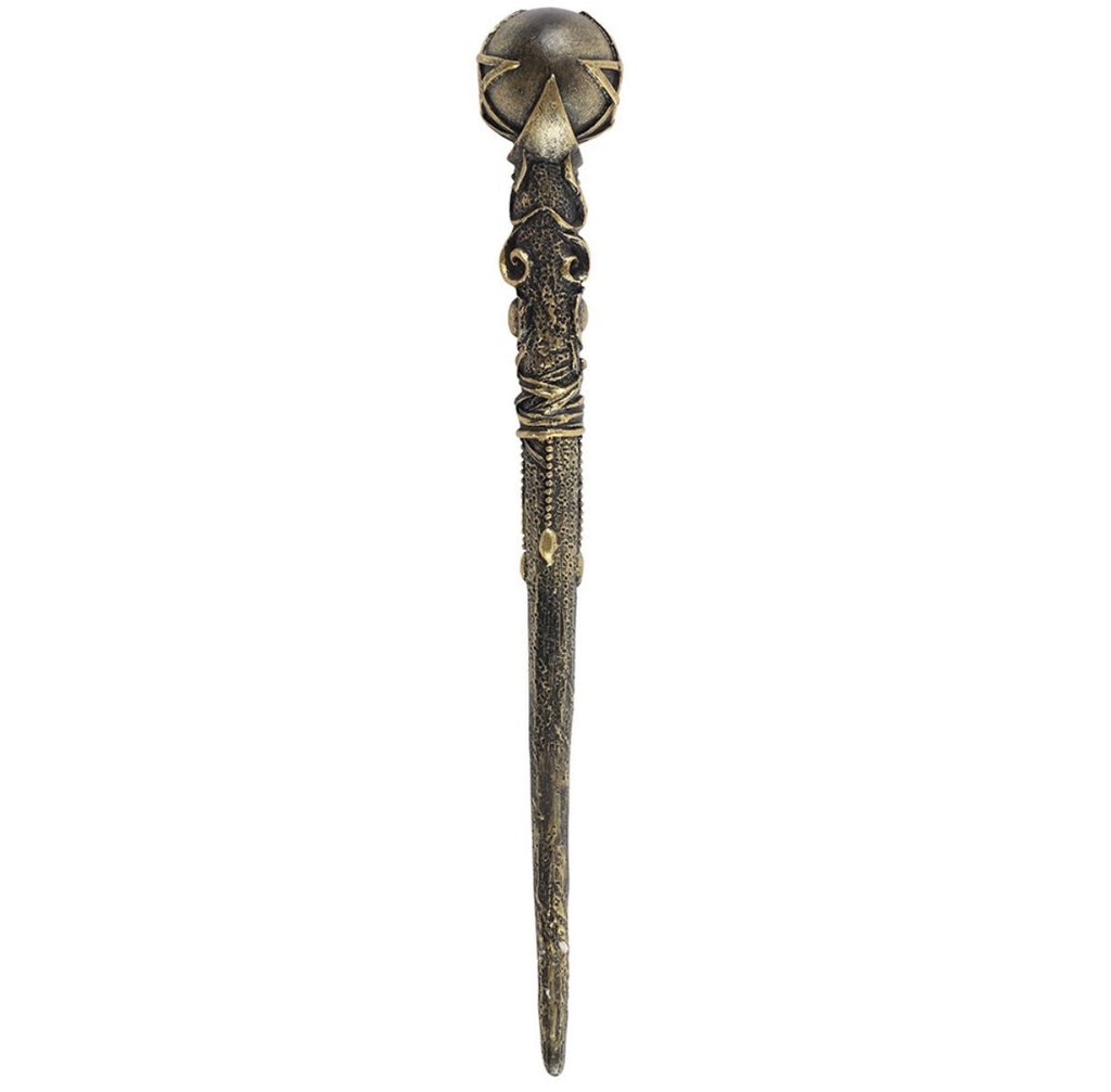 Bronze pentacle magic wand showing the raised pentagram on its orb crown