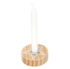 Top-down view of the pine candle holder showing the painted white pentagram and metal cup
