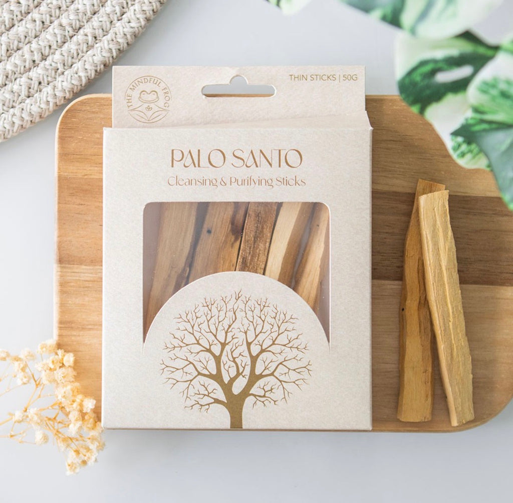 Back of the palo santo box with burning directions and product information