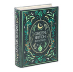 Green Witch Book of Spells box closed, looking like a hardback book with leaves, moons and a potion bottle