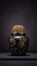 Black Ceramic Candle With Gold Filigree Lid