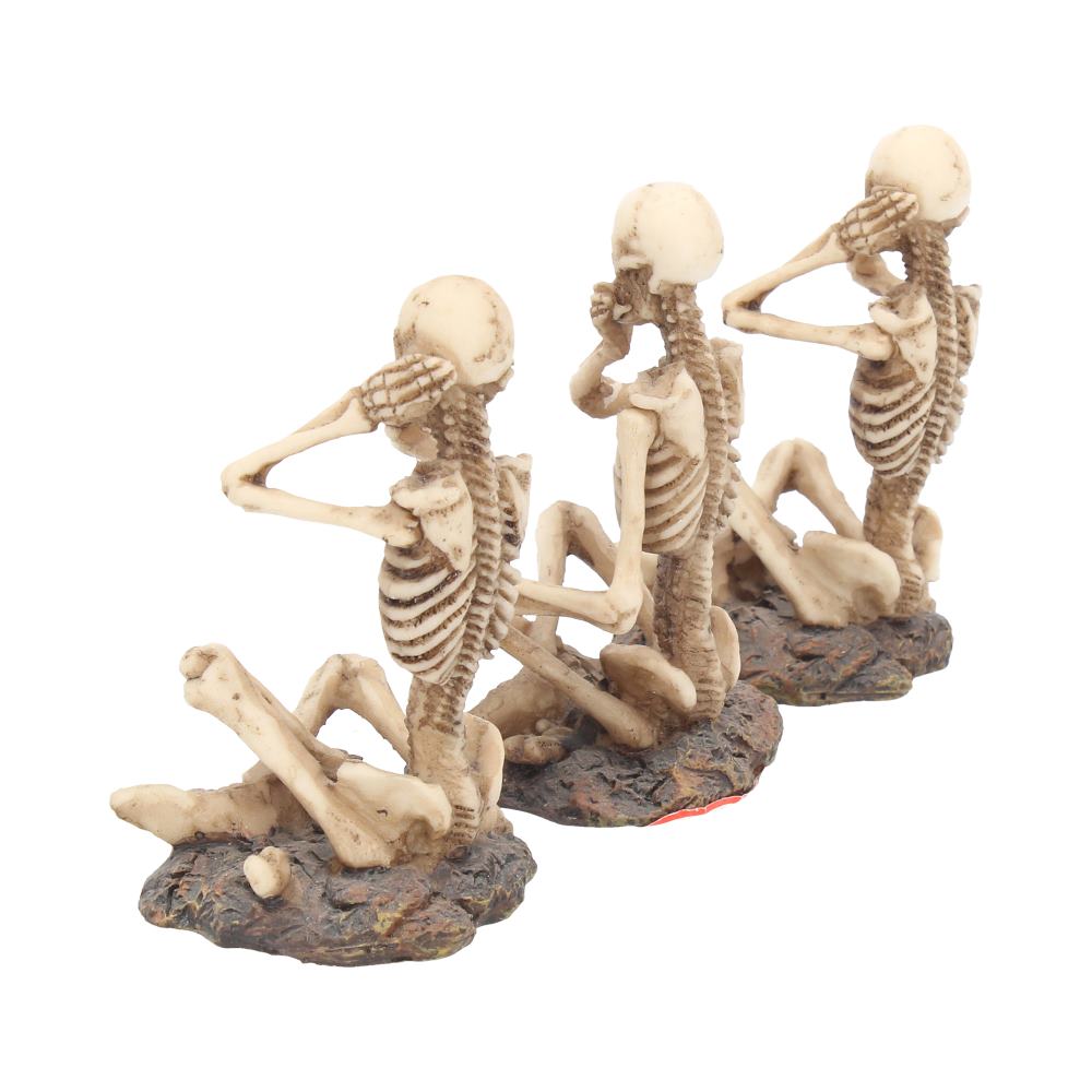 See No Hear No Speak No skeleton figurines – side view