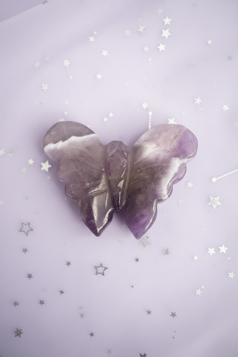 Amethyst Butterfly Large - back view, pale purple stars