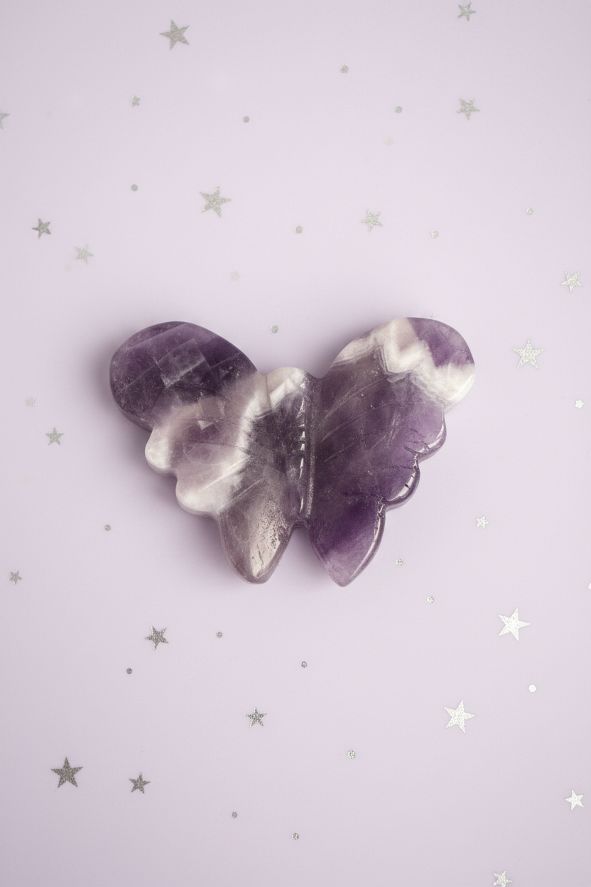 Amethyst Butterfly - top down, pale purple stars