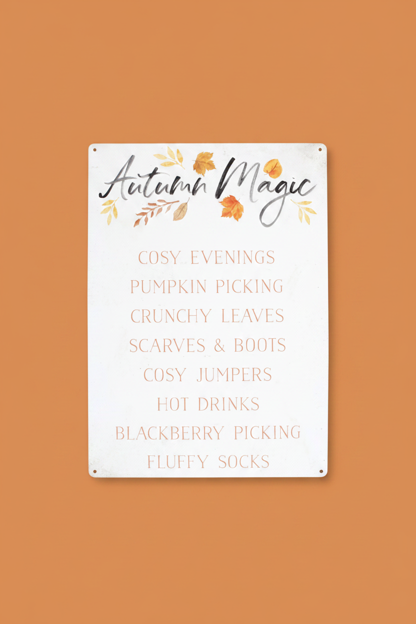 Autumn Magic Sign - close-up front, burnt orange background