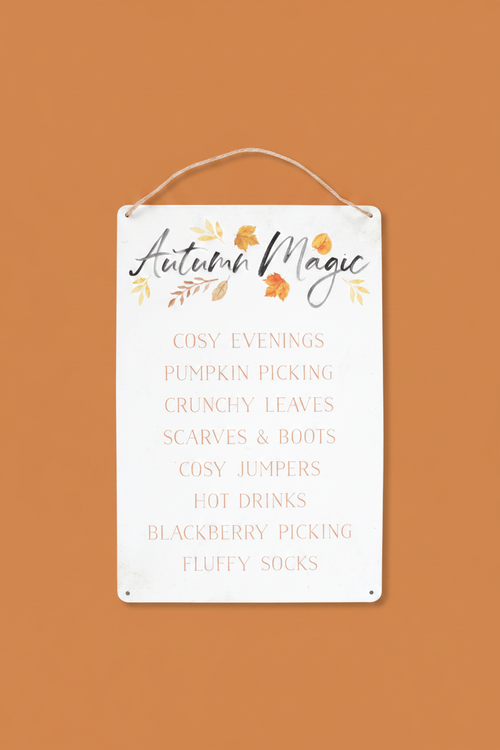 Autumn Magic Sign - front, burnt orange background
