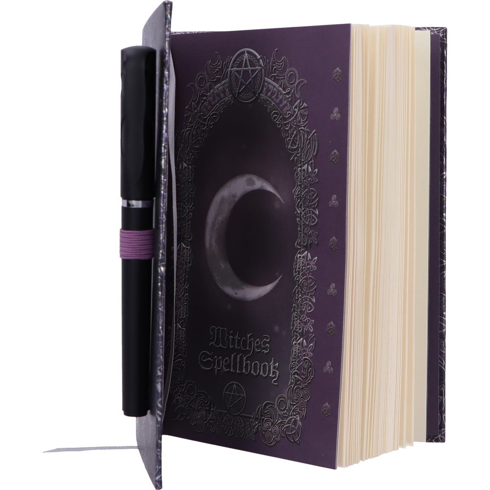 Witches Spellbook journal – close up of black cat and moon artwork