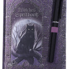 Witches Spellbook journal with pen – lifestyle shot on wooden surface