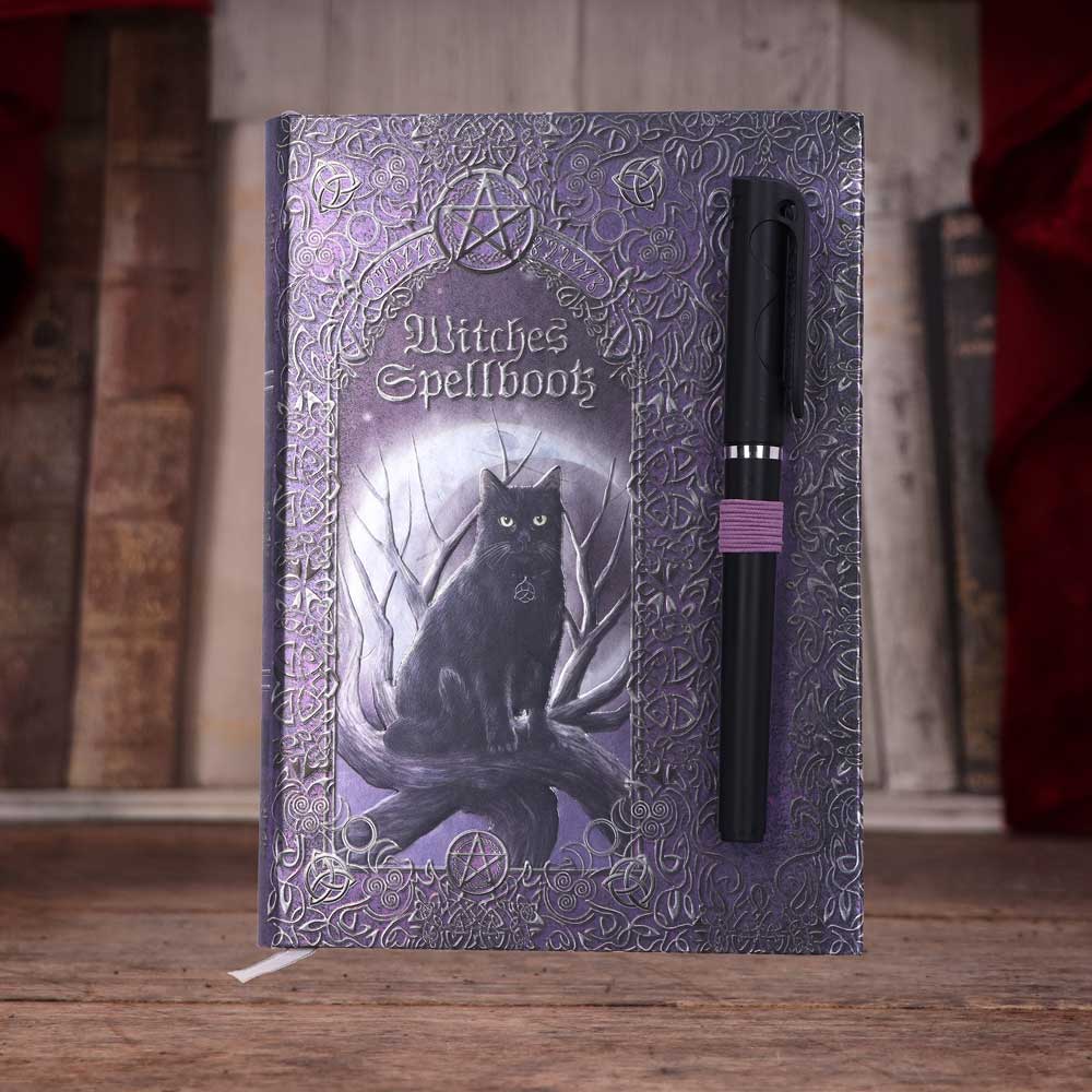 Witches Spellbook journal with pen – flat lay white background