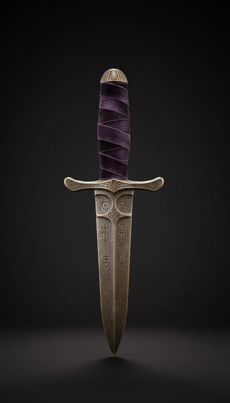 Antique Bronze Ritual Dagger With Velvet Wrap