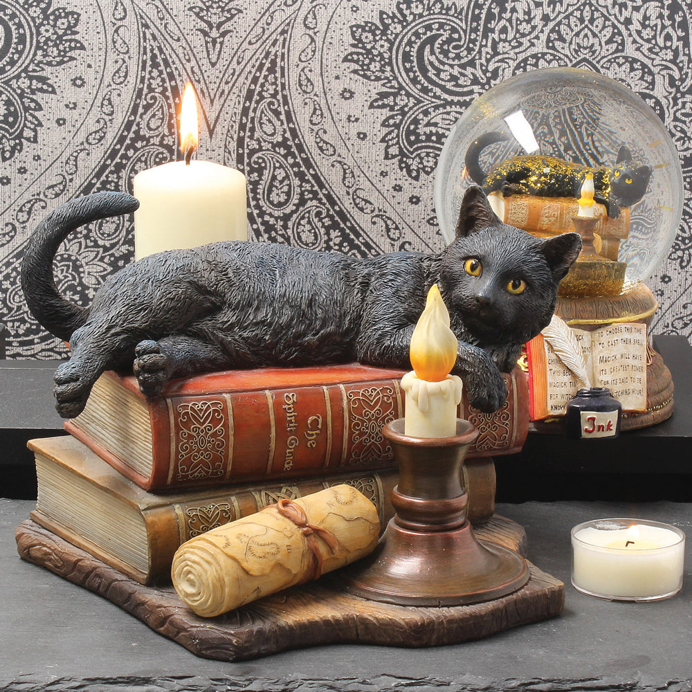 Spirit Guide black cat figurine – side angle white background