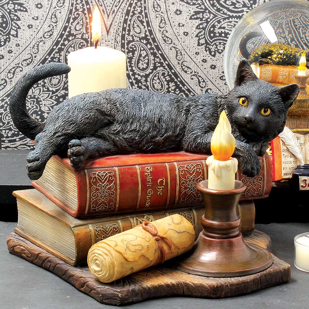 Spirit Guide black cat figurine – front angle white background