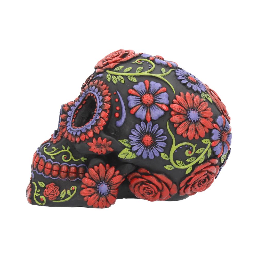 Day of the Dead floral skull ornament - side view