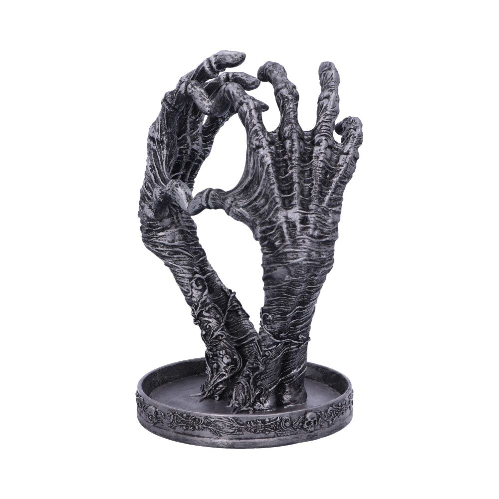 Skeleton hands heart jewellery stand - front view