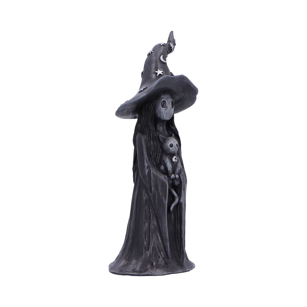 Little Souls Glimmer witch figurine - close up face and cat detail