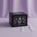 Black Rose - box on table, purple background