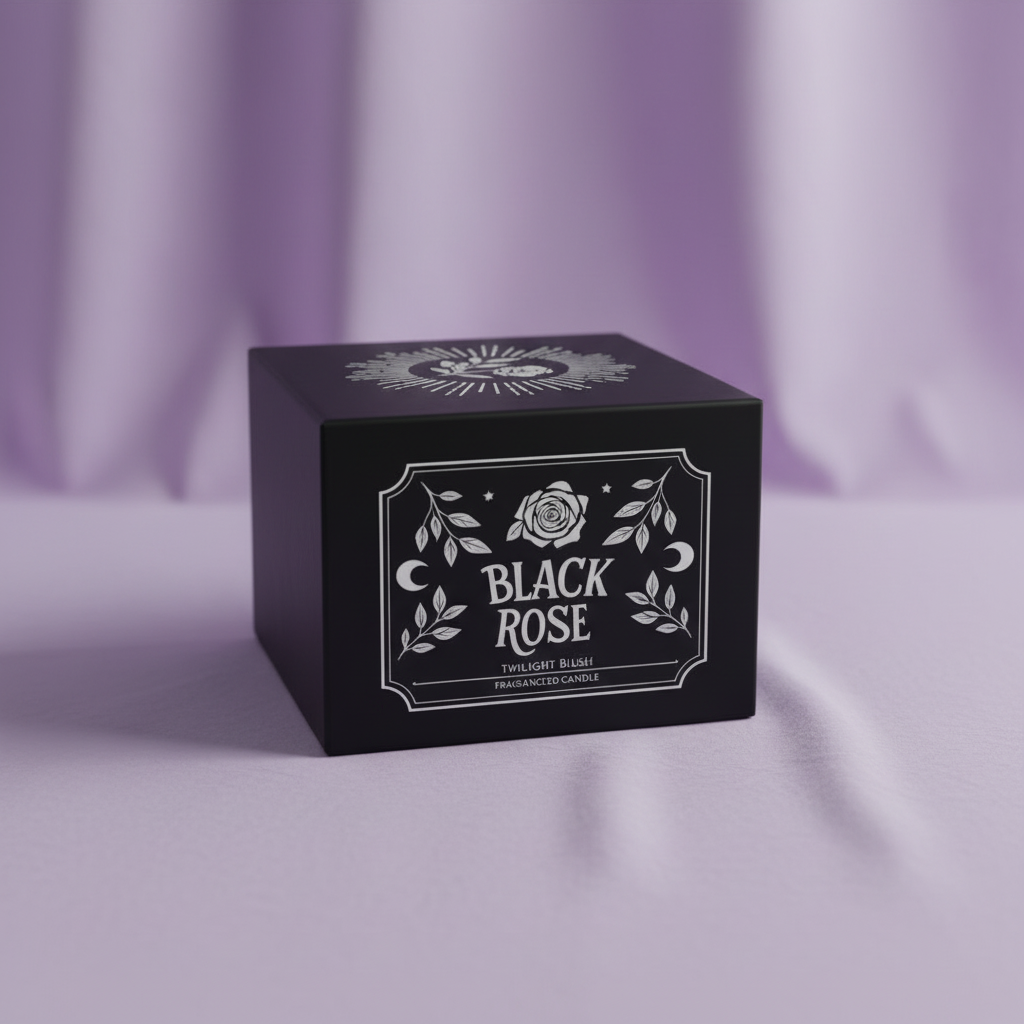 Black Rose - box on table, purple background