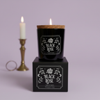 Black Rose - lit candle lifestyle, purple background