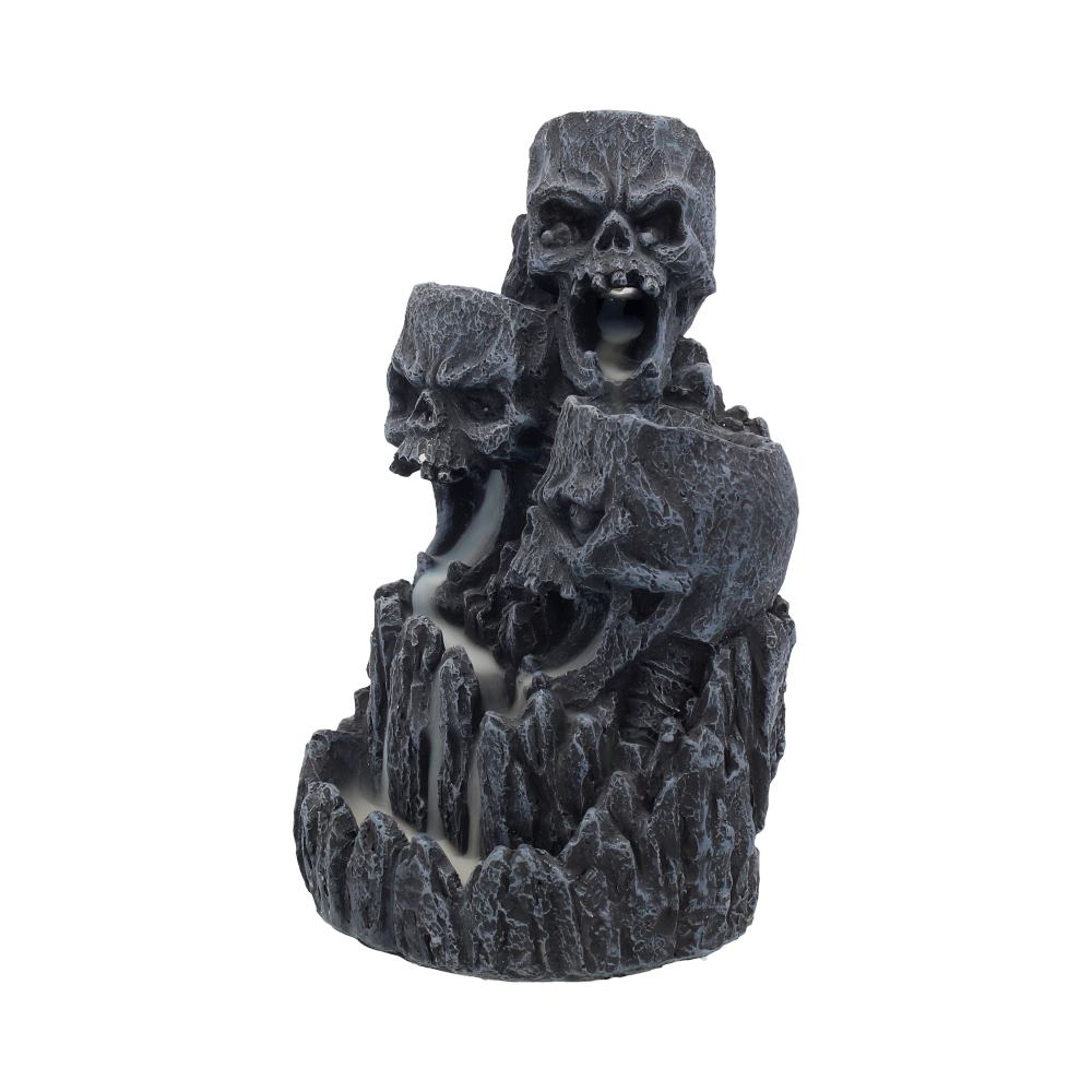 Skull Mountain Backflow Incense Burner – front view showing skulls